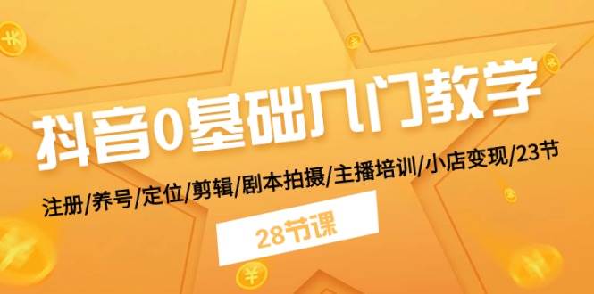 抖音0基础入门教学 注册/养号/定位/剪辑/剧本拍摄/主播培训/小店变现/28节-13资源网